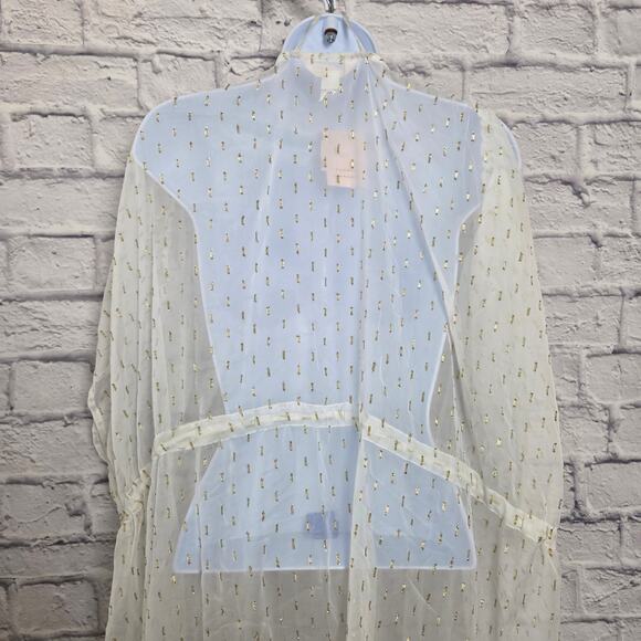 NWT LC Lauren Conrad Sheer Cover Up Duster One Size Ivory Gold Drawstring Waist - Picture 5 of 12